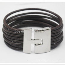 Bracelets en cuir à cordes tressées multicouches avec fermeture à crochet métallique
